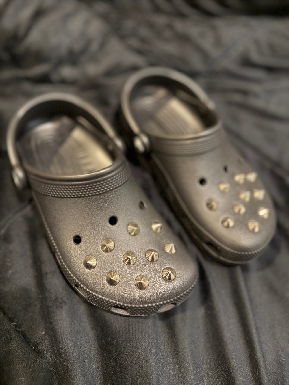 Kids Black Crocs with Silver Studs - Comfortable Slip-On